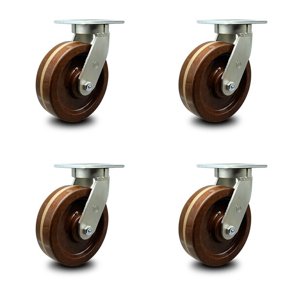 10 Inch Heavy Duty High Temp Phenolic Swivel Caster Set with 2 Swivel Locks SCC